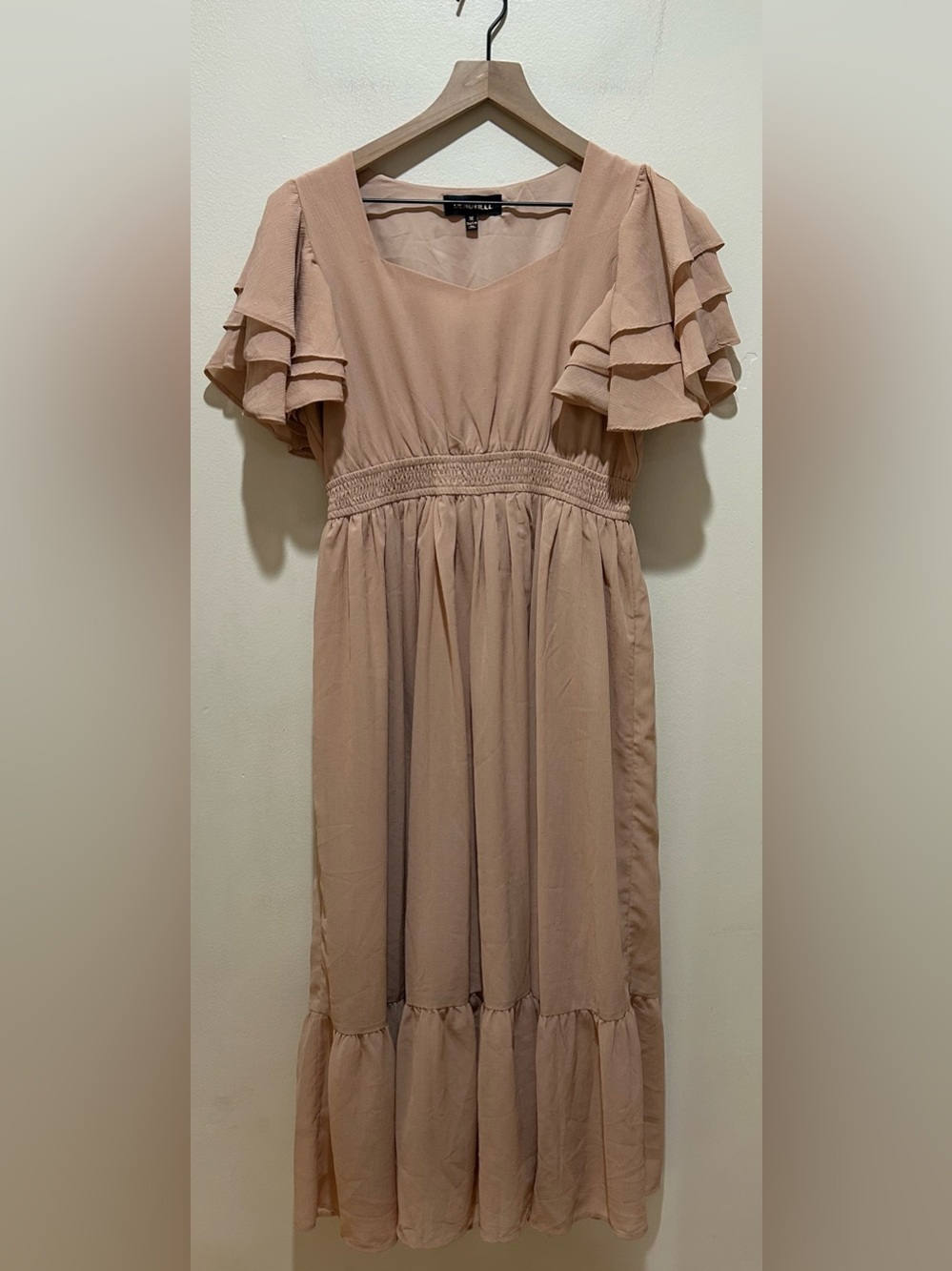 Deauville Maxi Ruffle Short Sleeve Desert Sand Beige Dress - Women's Size Medium